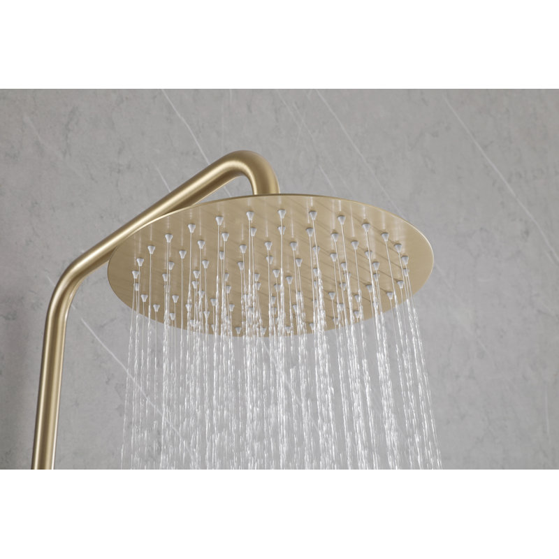 Système de douche mural moderne à pluie de 10 pouces avec douchette à pluie Rfallan avec douchette, or brossé, Brushed Gold
