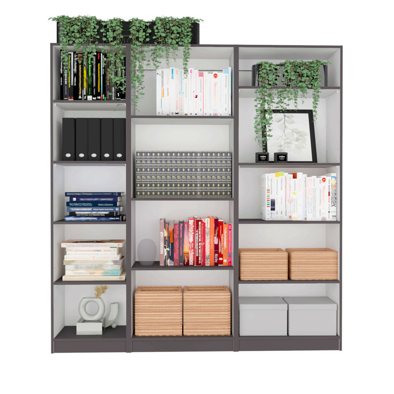 Ensemble de bibliothèque 3 pièces, 67 po de large avec 14 tablettes, ensemble de salon, Multi-couleur