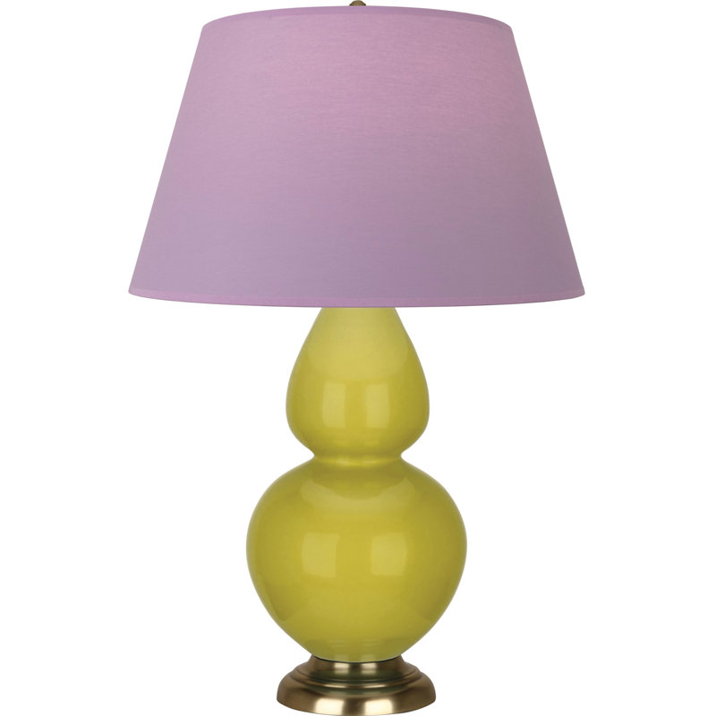 Lampe de table double gourde en céramique, Lavande / prune, Citron glacé / laiton, Laiton