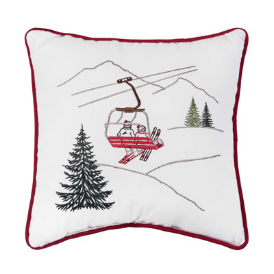 C & F Home Embroidered Ski Lift Winter Sports Christmas Tree Throw Pillow 12" X 12" In Green