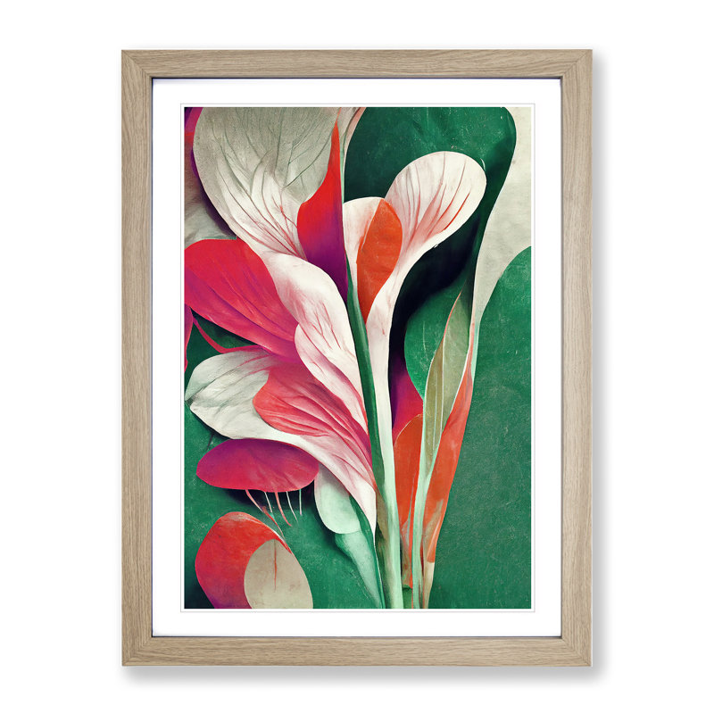 Pretty Abstract Flowers No.4 - Wall Art, 48cm H x 36cm W, Oak Framed, White