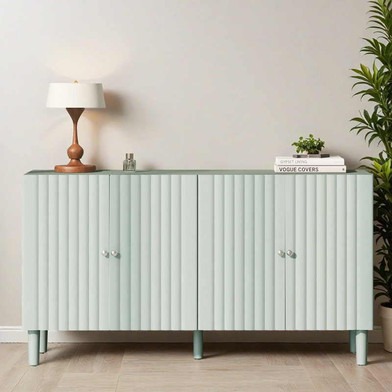Buffet de rangement 58,12 "à 4 portes avec tablette, buffet en bois pour le salon et le vestibule, Vert clair