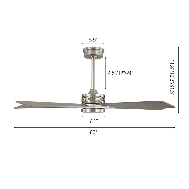 Portico 5 Blades Indoor Ceiling Fan with Light Kit and Remote, Nickel, 52", Gray Wood