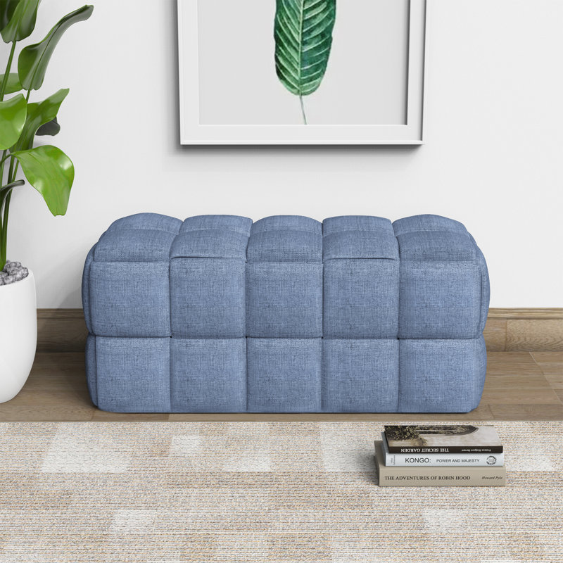 Areeg Linen Upholstered Bench, Blue