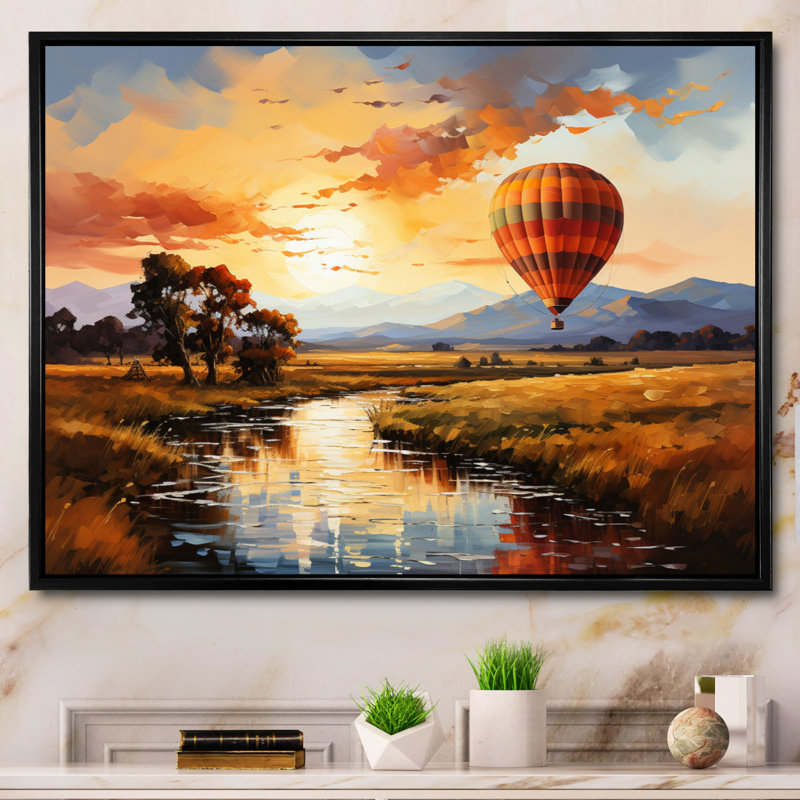" Red Hot Air Ballon II ", Black Floater Framed, 34" H x 44" W x 1.5" D