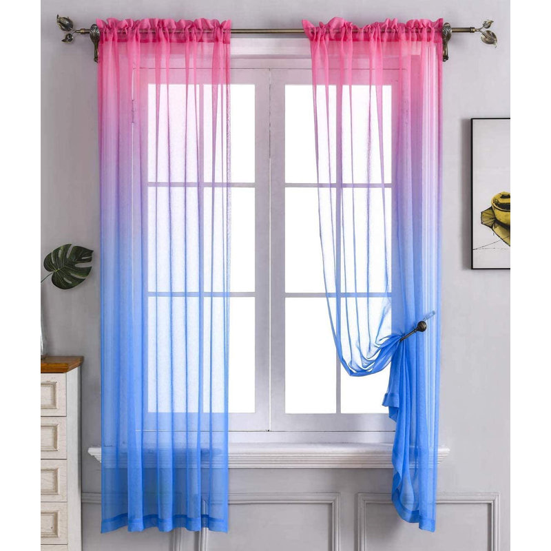 Ombre Sheer Semi Sheer Curtains / Drapes Pair, Purple Pink, 57" W x 84" L