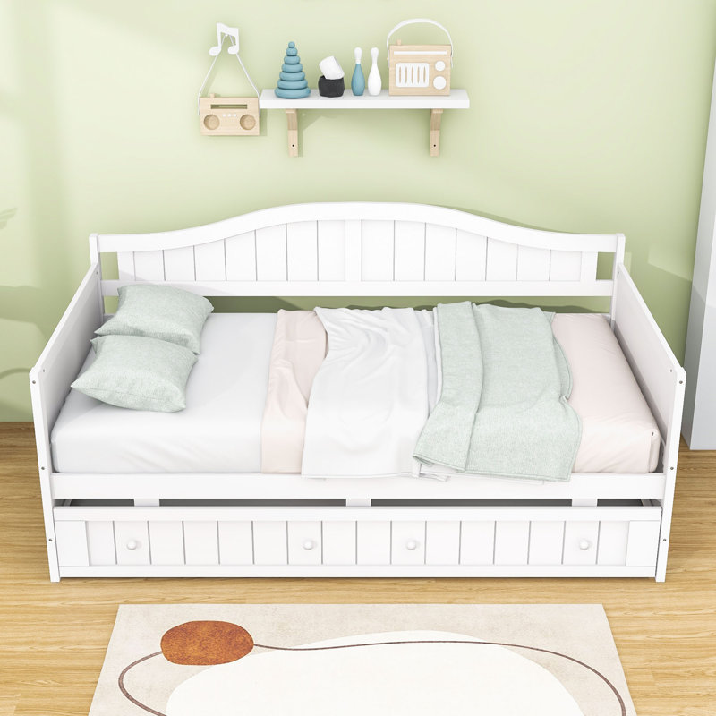 Lit de jour simple en bois avec couchette, Blanc