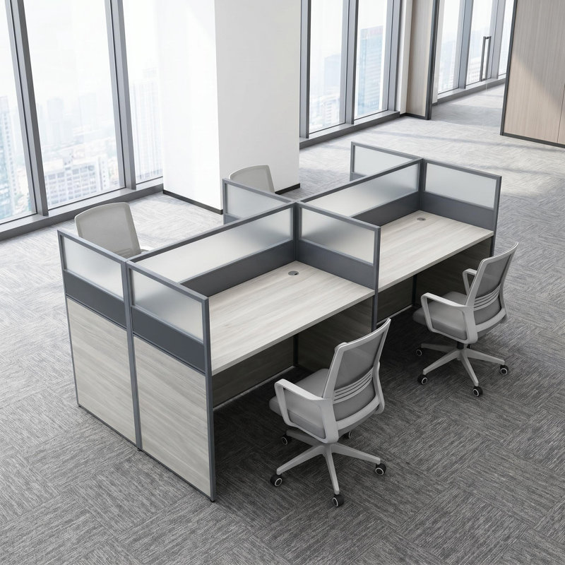 Rectangle 4 Person Office Cubicle Desk,Office Cubicle Workstation, Privacy Partition Desk with Mute Soundproof Panels & Cable Management