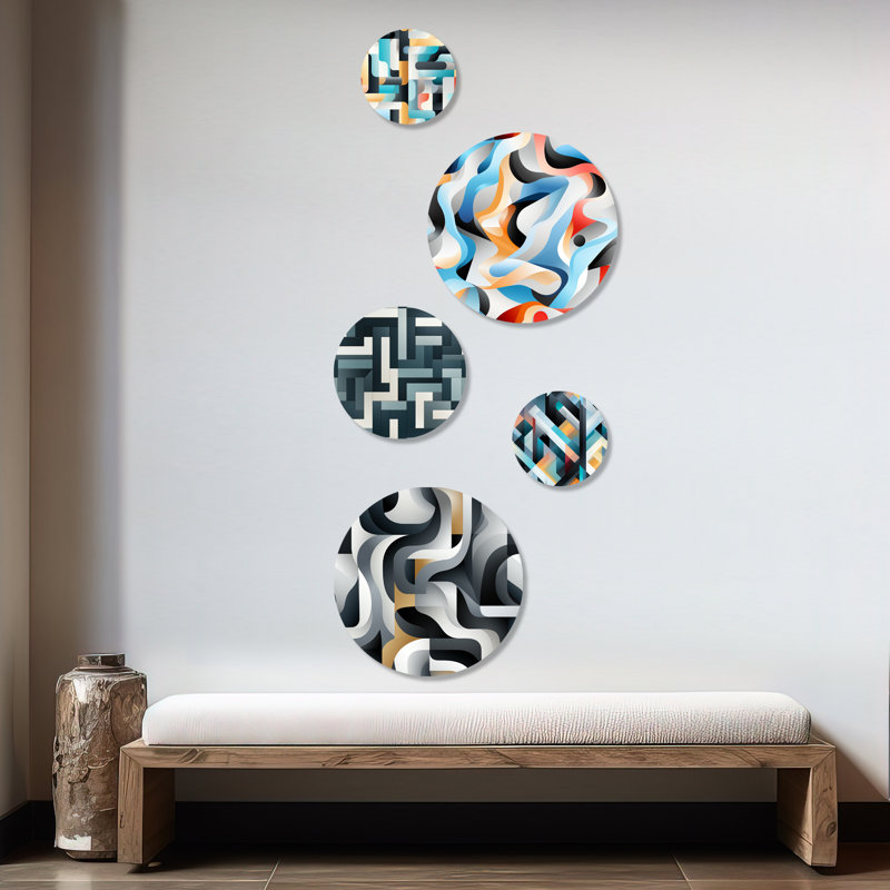 Monochromes Essence I - Ensemble d'art mural géométrique rond moderne de 5