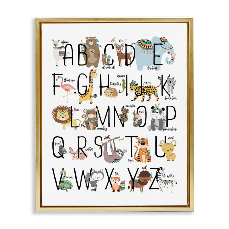 «Boho Animal Abcs» par Erica Billups, H 17 po x l 21 po, Cadre flottant métallique doré