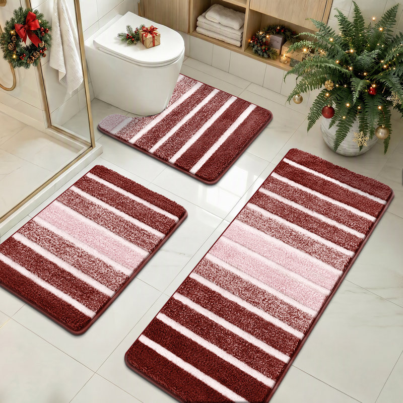 Ensemble de 3 tapis de bain antidérapants et absorbants, Red