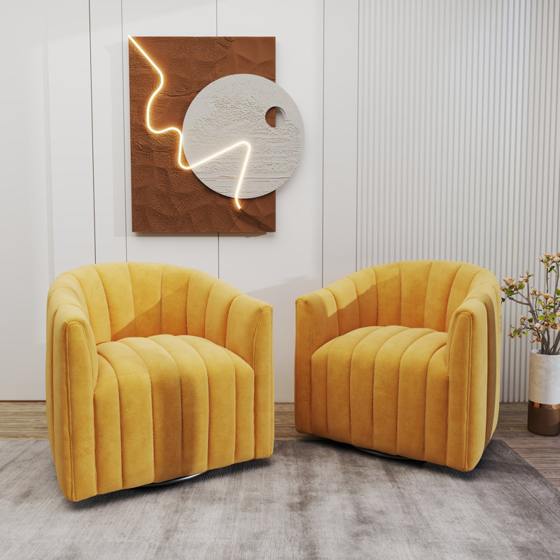 Annelotte Velvet Swivel Barrel Chair, Yellow