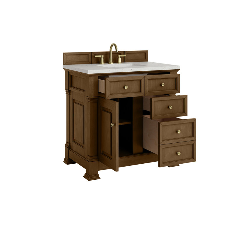 Meuble-lavabo simple 36 po avec plateau Brookfield, Chêne miel, Délice de lime, À entraxe