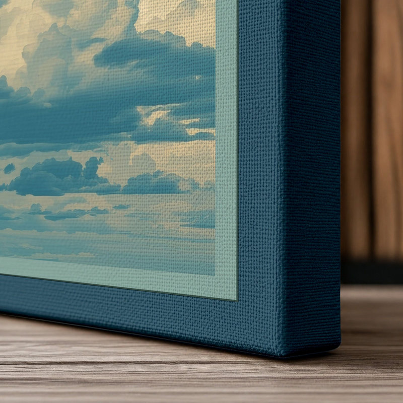 White Cloud Rising Minimalist - Wrapped Canvas, 36x24 - 91.4 x 61.0 cm, Teal Border