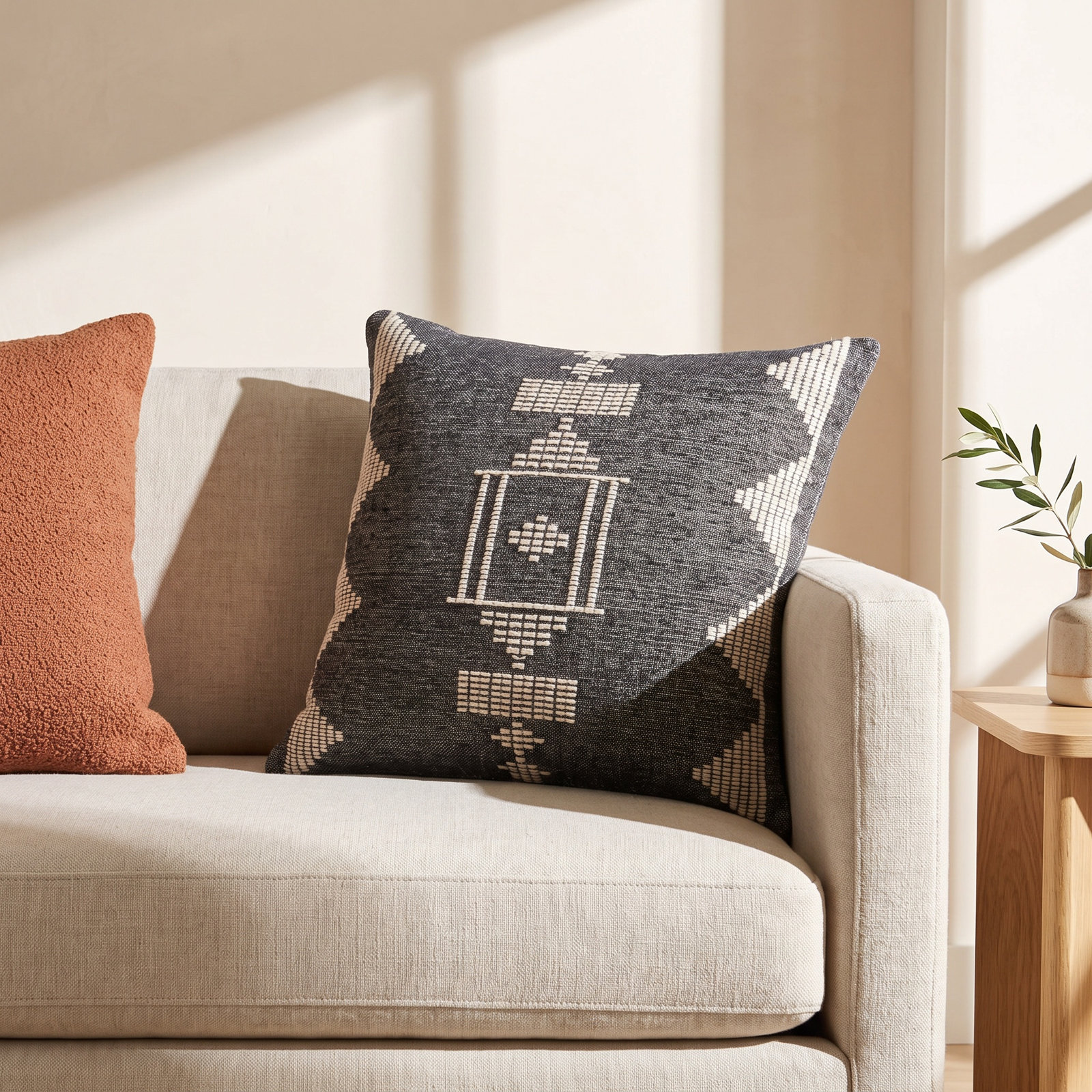 Cinar Embroidered Cotton Throw Pillow, Down
