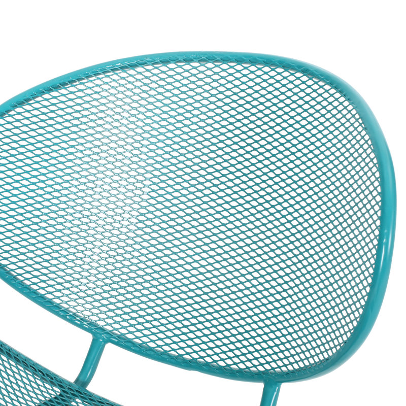 Stylish Teal Iron Chair - Mesh Seating, 25.65" D X 33.14" H, For Outdoor Living Shell Playful Retro Look, Frame, H Room