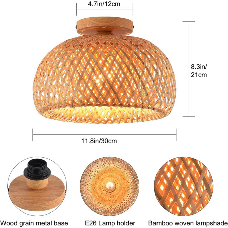 Hand-Woven Natural Bamboo Bowl Ceiling Light Fixture