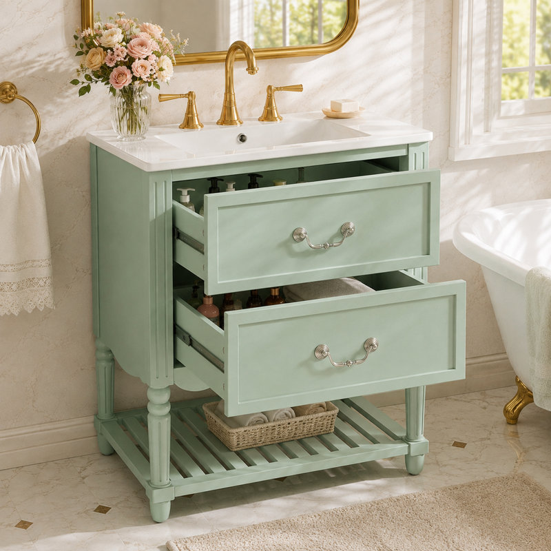 Meuble-lavabo avec lavabo en céramique 24 po Mavessa, Vert