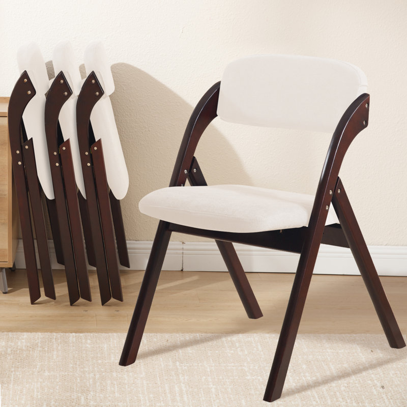 Chaise rembourrée empilable rembourrée et rembourrée (ensemble de 4), Beige / noyer