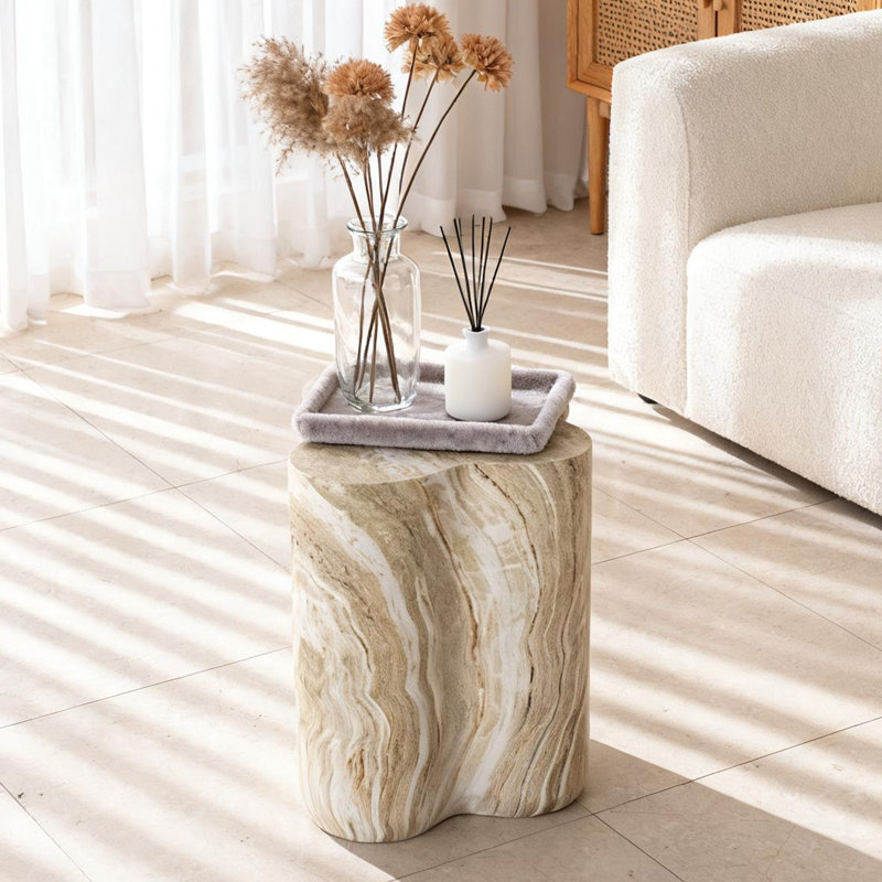 Modern Artistic Irregular Silhouette End Table - Magnesium Oxide With Marble-Look Water Transfer Print, Smooth Surface, Ideal For Living Room & Bedroom