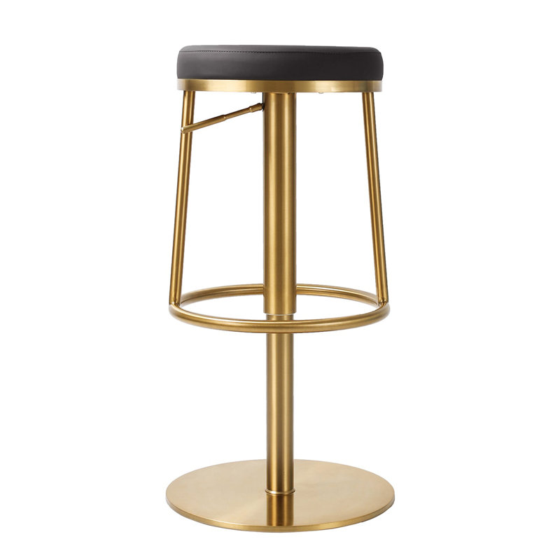 Aero Swivel Counter Bar Stool with Integrated Foot Rest, Black Seat/Gold Frame
