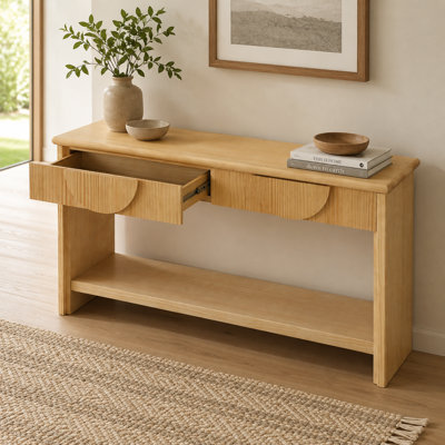 55.25'' Console Table With 2 Drawers, Bottom Shelf And Fluted Front