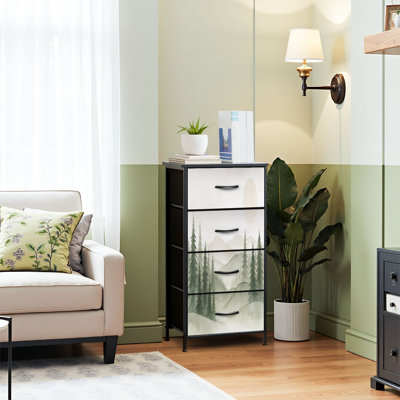 Dresser for Bedroom Dresser for Closet Mountain Boho Mountain Landscape Scenic Mountains Sun Trees Soft Sky Dressers & Chests of Drawers Fabric Closet Organizers and Storage with 4 Drawers Storage Bins