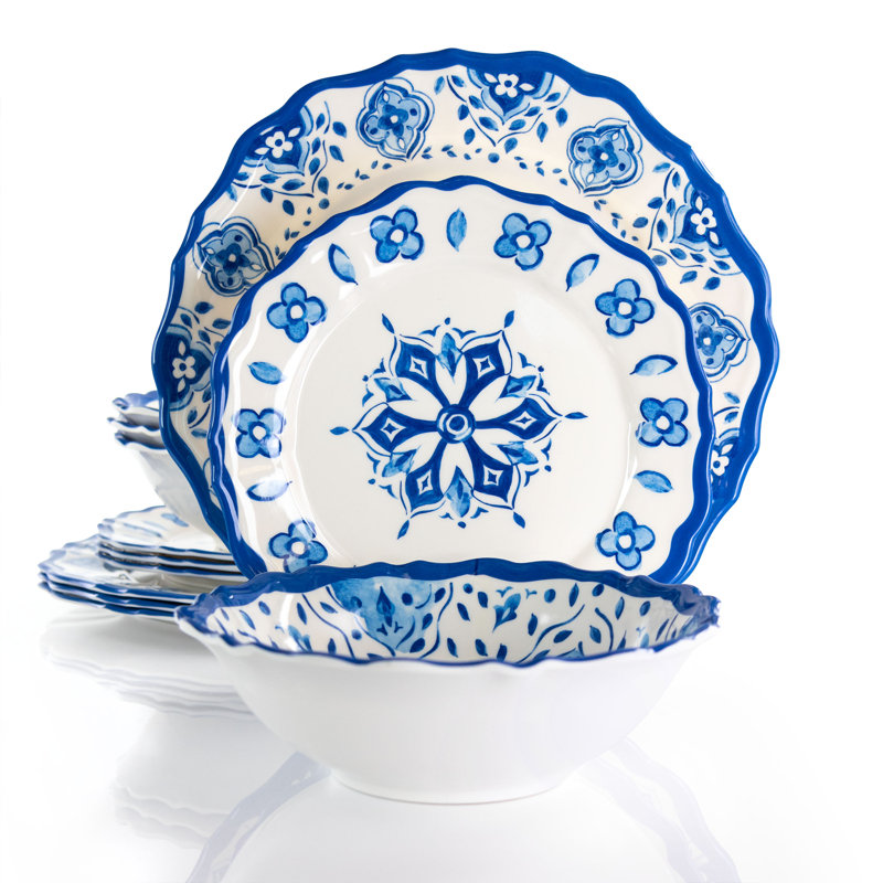 Service de table en mélamine 12 pièces pour 4 personnes Elama Blue Garden