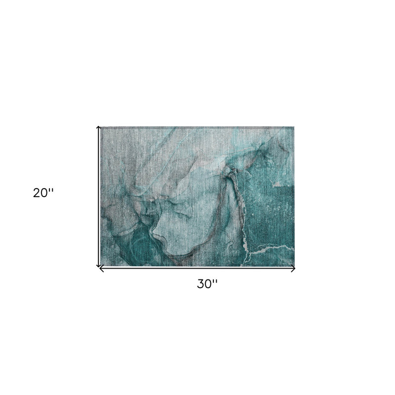 2' X 3' Teal Abstract Washable Non Skid Indoor Outdoor Area Rug