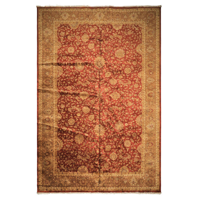 Tapis traditionnel rouille en laine noué à la main or vieilli 12 pi x 18 pi Rust
