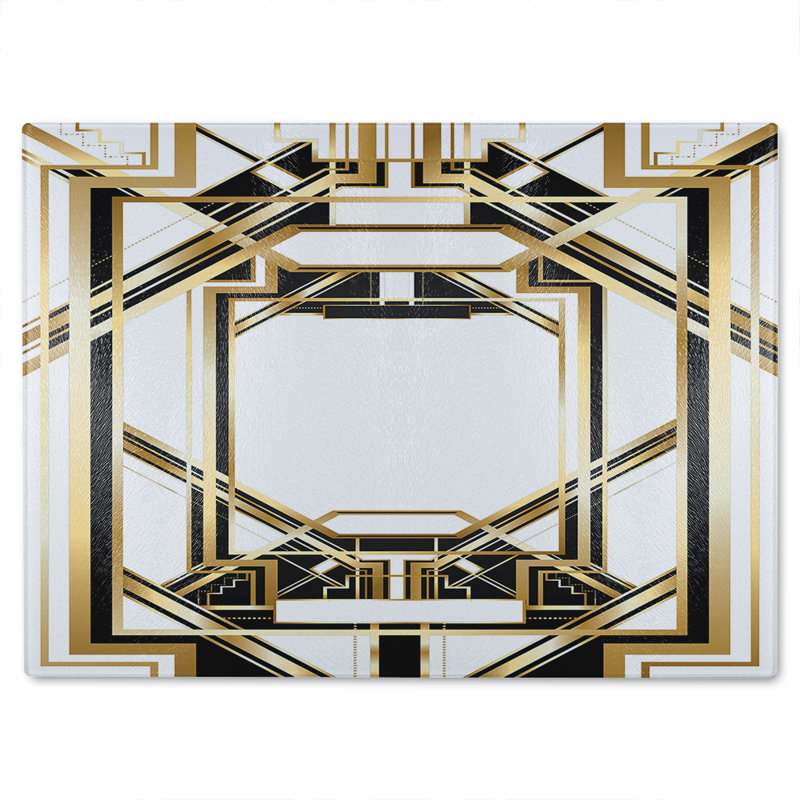 Art Deco Black Frame Glass Chopping Board, 28cm L x 20cm W