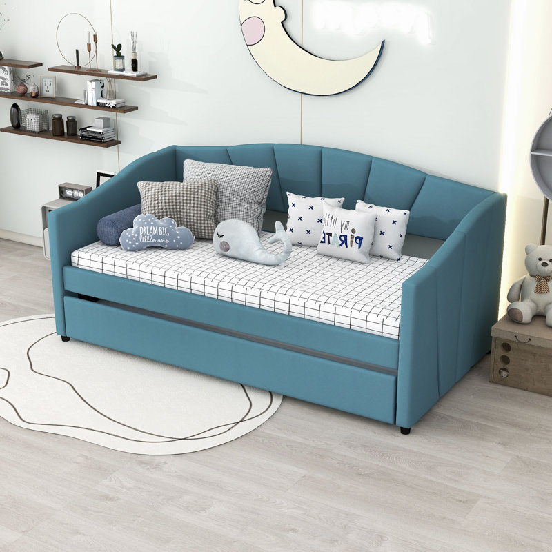 Alisha Twin Size Upholstered Daybed with Trundle, Beige