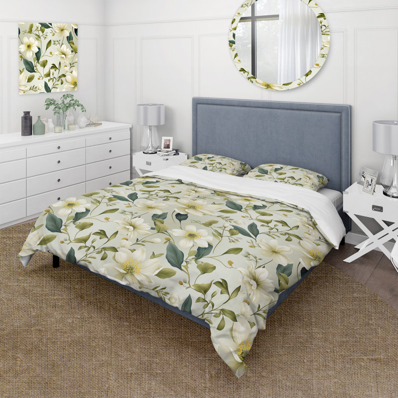 Serene Botanics Tropical Pattern III Duvet Cover, King Duvet Cover + 2 King Shams