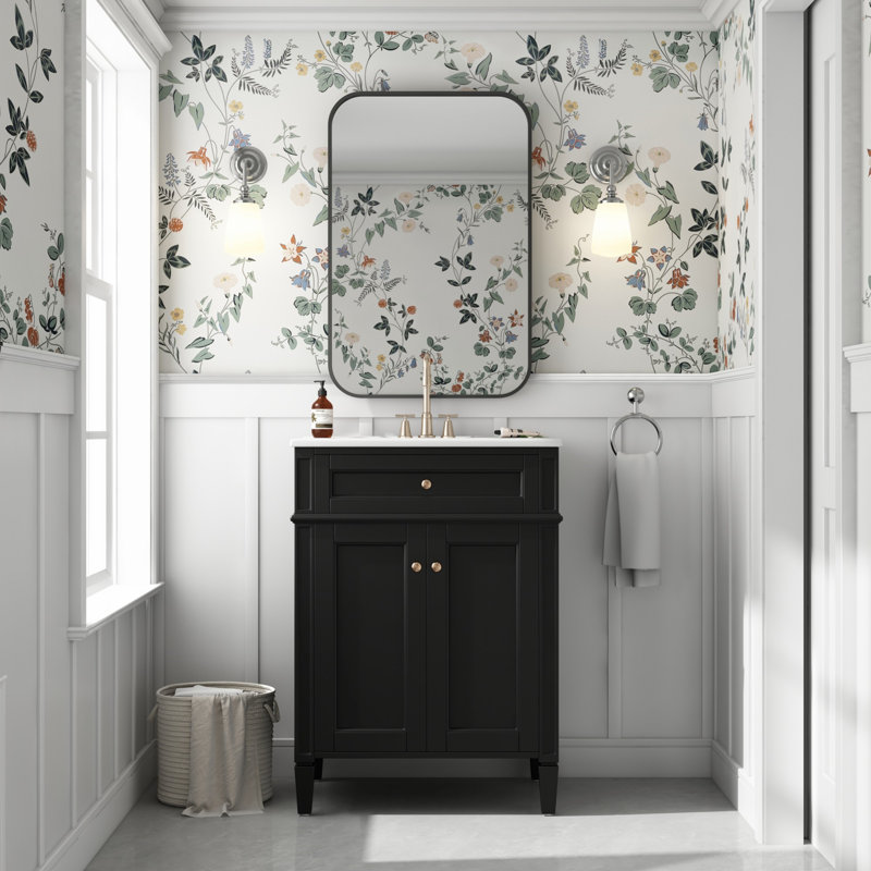 Bathroom Vanity With Tip-Out Drawer And Soft-Closing Doors, Bathroom Storage Cabinet With Sink, Black
