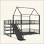 Lit superposé en métal avec escalier de rangement, glissade, rails de sécurité-129931847-129931848