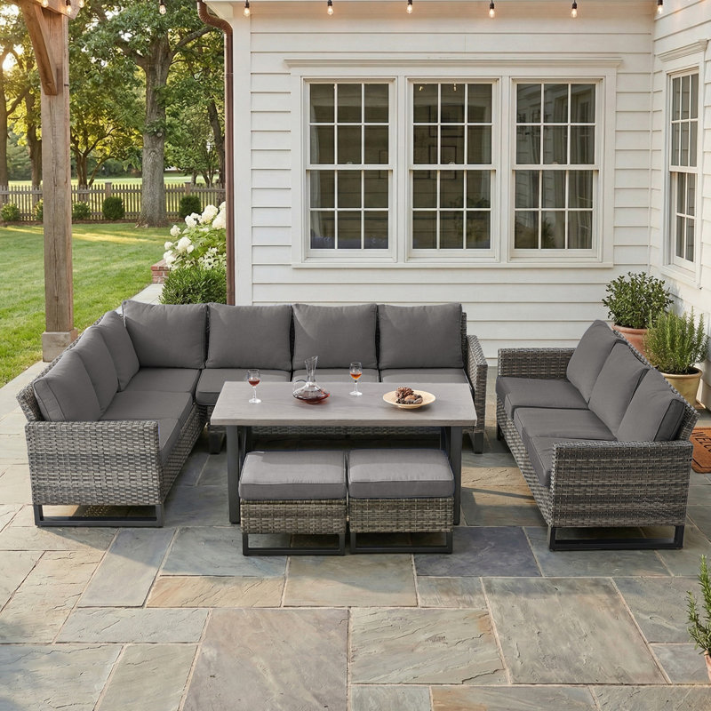 Ingvald 10 - Person Patio Sectional Seating Group with Cushions, Gray