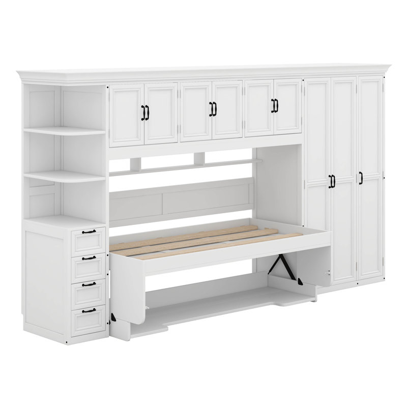 Lit escamotable simple avec bureau, lit escamotable avec armoire de rangement et garde-robe, lit rabattable pour appartements et petits espaces