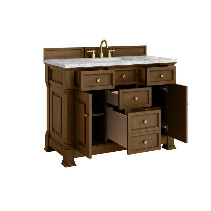 Brookfield 48'' W Single Vanity, Honey Oak, Carrara White, Widespread