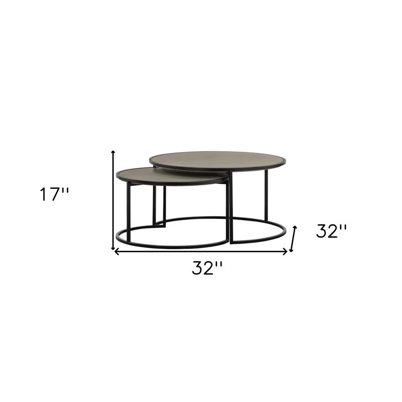 Ensemble de deux tables basses rondes grises et en métal de 32 po Gracie Mills - Modern, 17" H x 32" W x 32" D