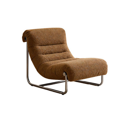 28.74" Retro‑Style, Brown High‑End Loop‑Yarn Fabric & Polished Stainless‑Steel Frame, Minimalist Armless Single Leisure Lounge Chair for Living Room & Balcony