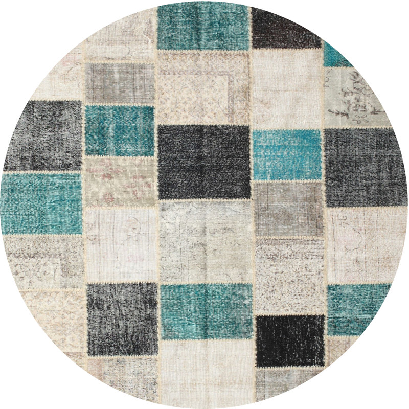 Tapis gris/vert zone contemporaine, Rond 3 pi