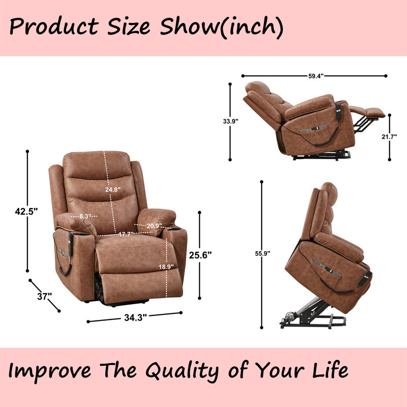 High Quality Power Reclining Chair, Brown 100% Polyester