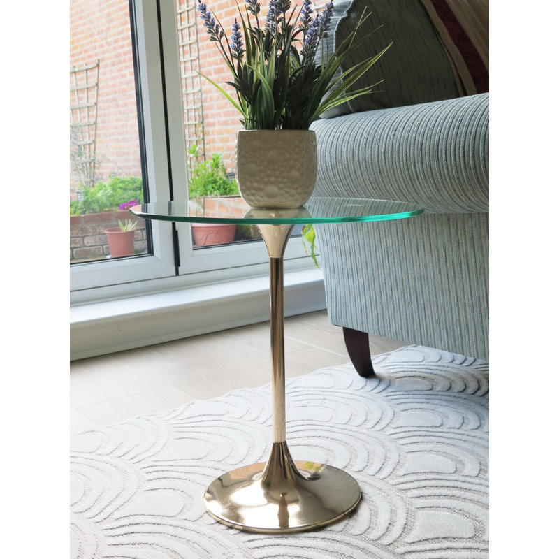 Terrence Glass Top Pedestal End Table