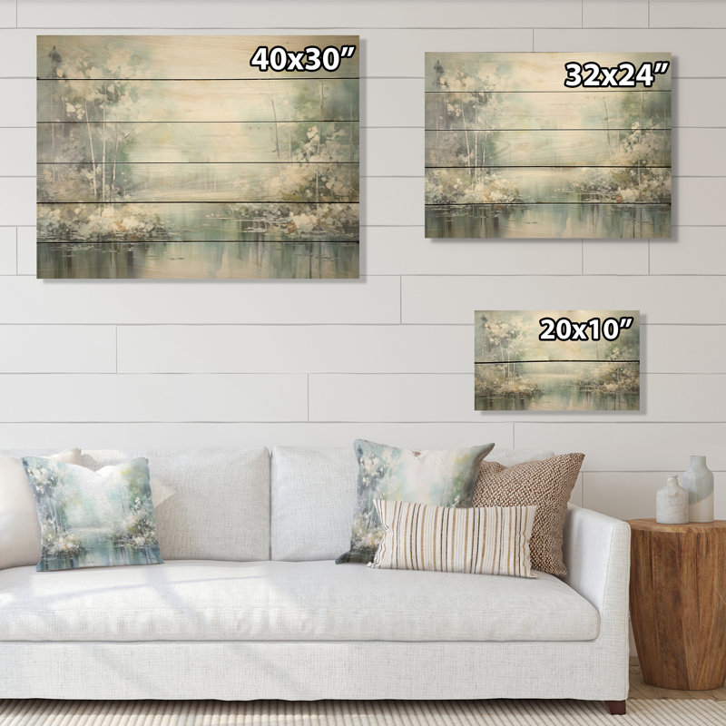 «Minimal River Forest», art liquide sur bois de pin naturel, H 24 po x l 32 po
