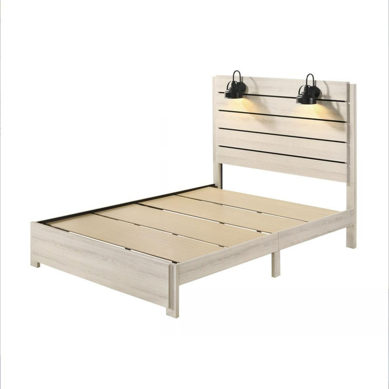 Lit plateforme à profil bas Hanrietta, Blanc antique, Double