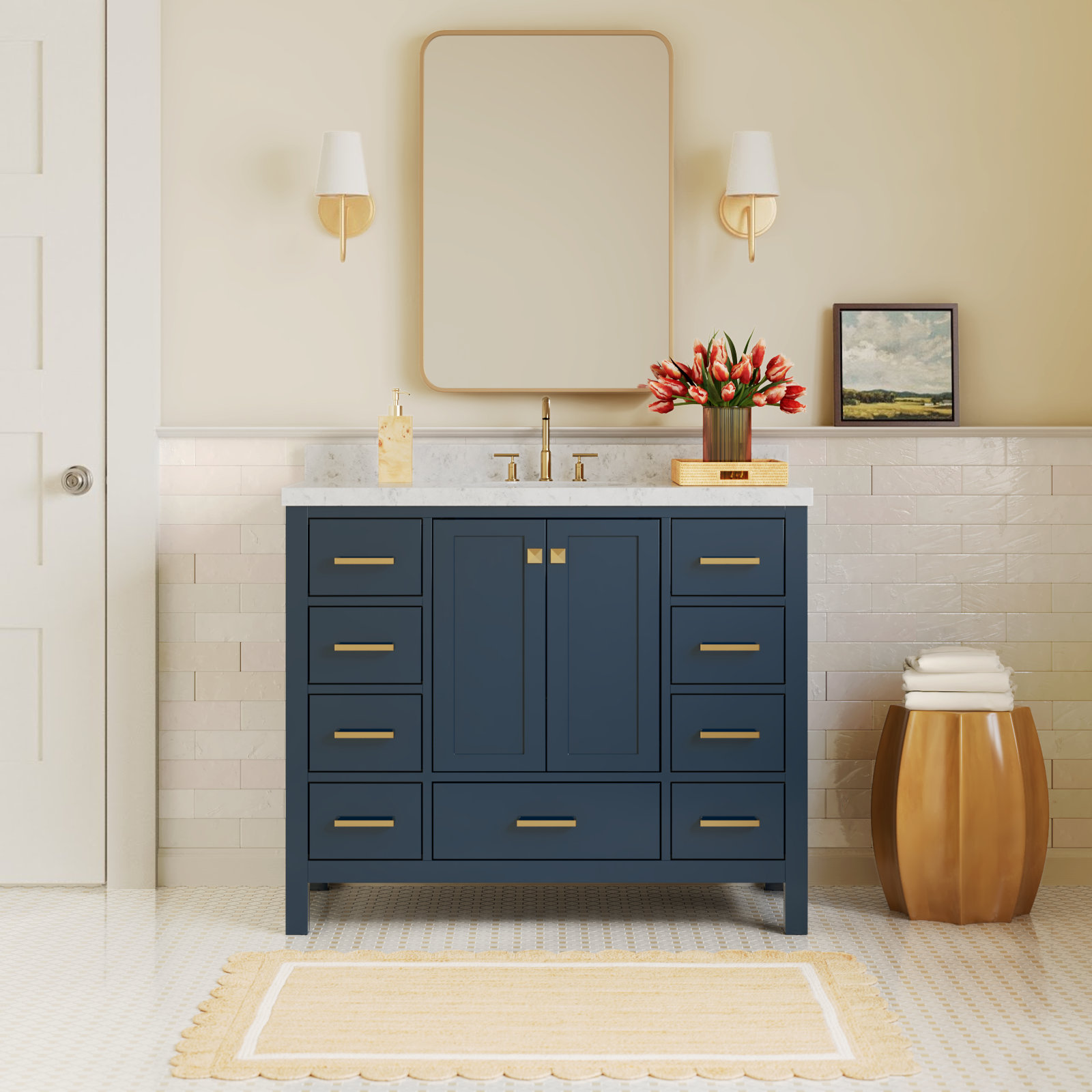 Cambridge 43'' Single Bathroom Vanity, Midnight Blue / Satin Brass