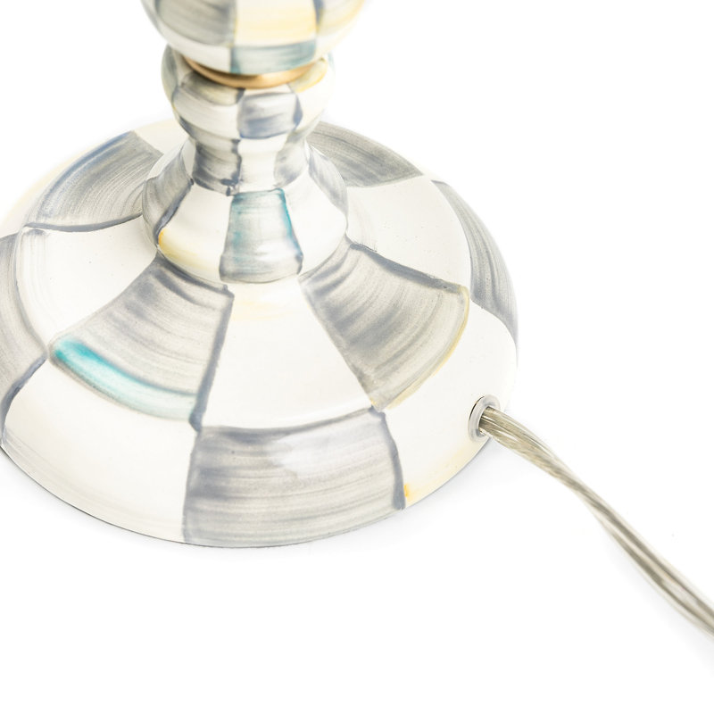 Check Candlestick Lamp, Gray/White/Gold