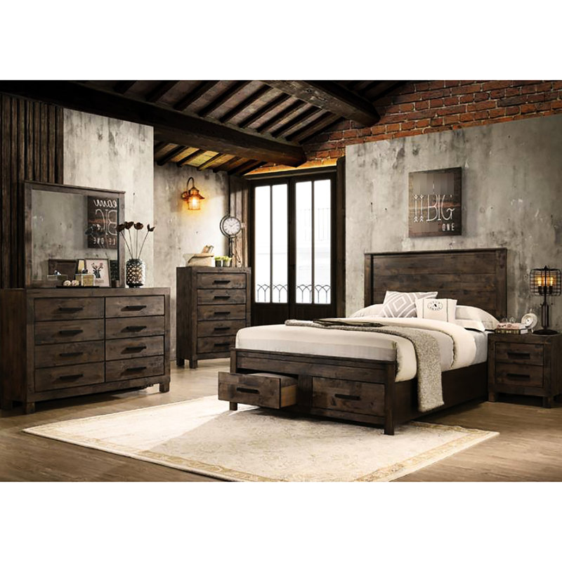Table de chevet rustique avec 2 tiroirs et quincaillerie noire pour la chambre à coucher 2 - brun doré