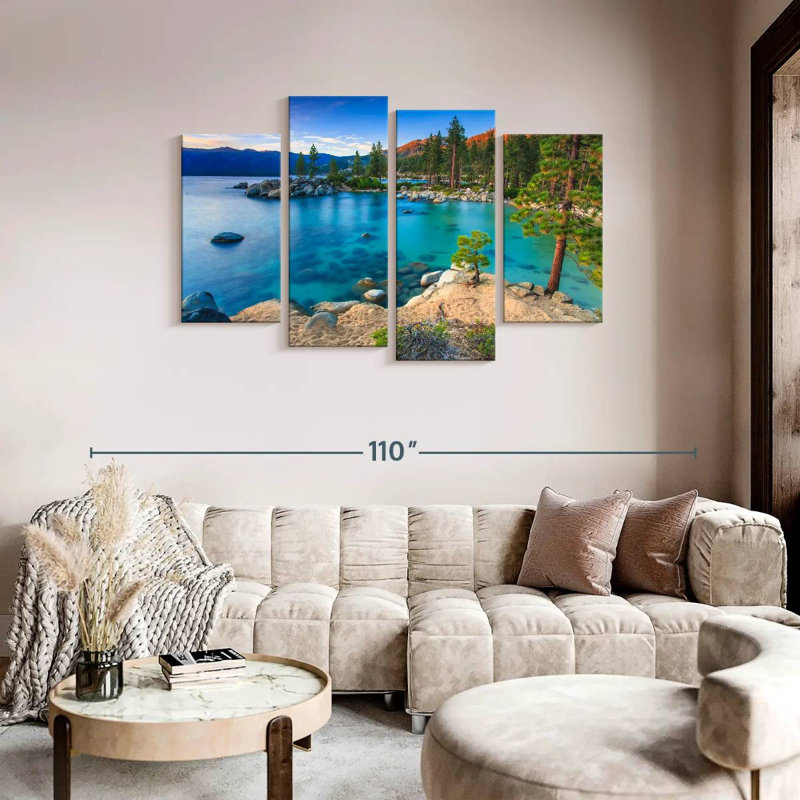 Lake Tahoe Lake Tahoe, scène de port de sable sur toile, ensemble de 4 pièces, H 48 po x l 75 po x P 1,25 po
