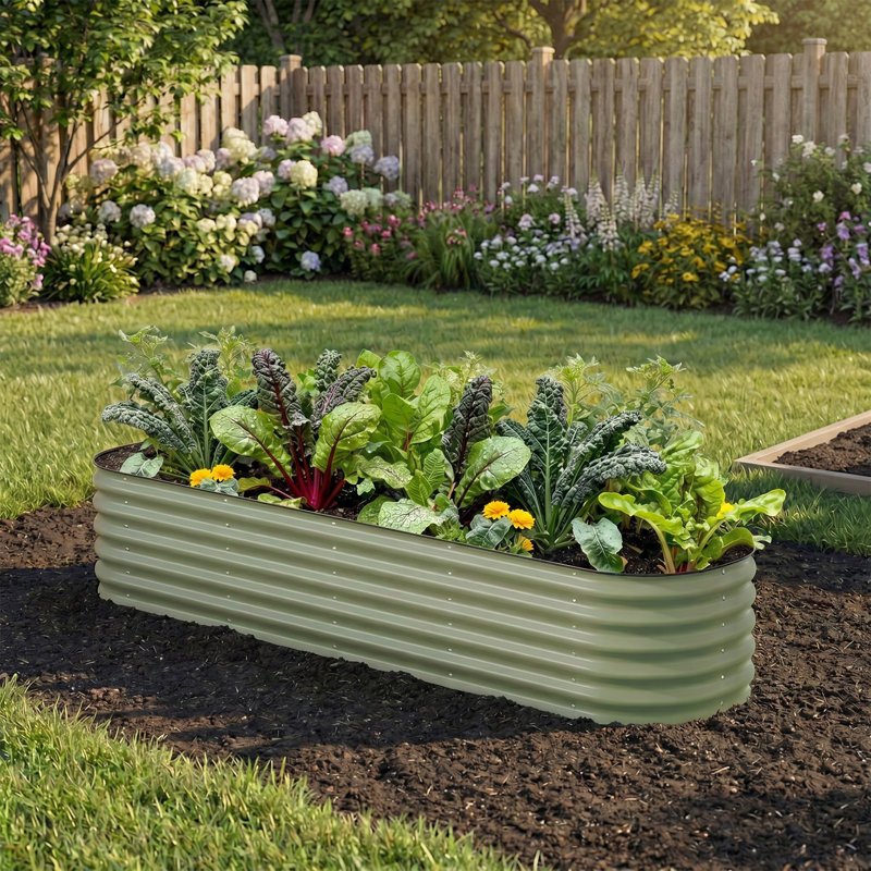 Jardin surélevé en acier galvanisé 8x2 Ft, jardinières en métal pour jardinage, Vert